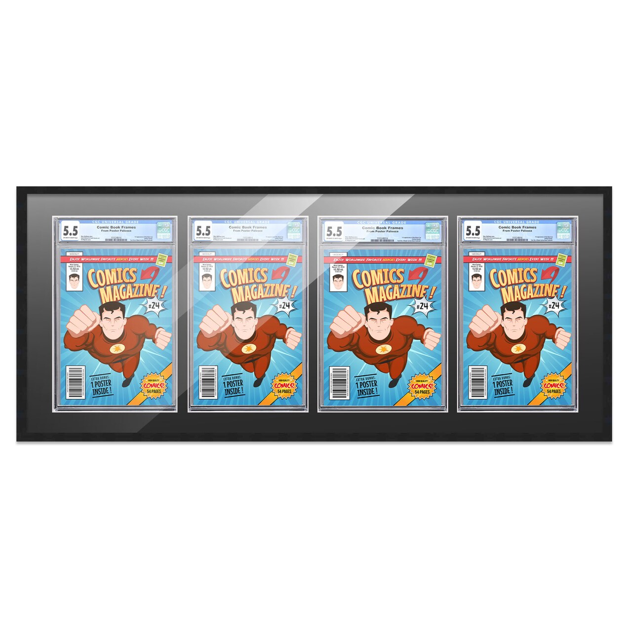 Comic Book Display Frame for CGC, PGX Graded, Slabed Comics - Black Wood Comic Frame With Black Mat for 8.125x13 Comics, 18 Frame Sizes